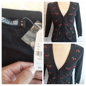 NWT NEW YORK & CO. CHERRIES KNITTING CARDIGAN R847